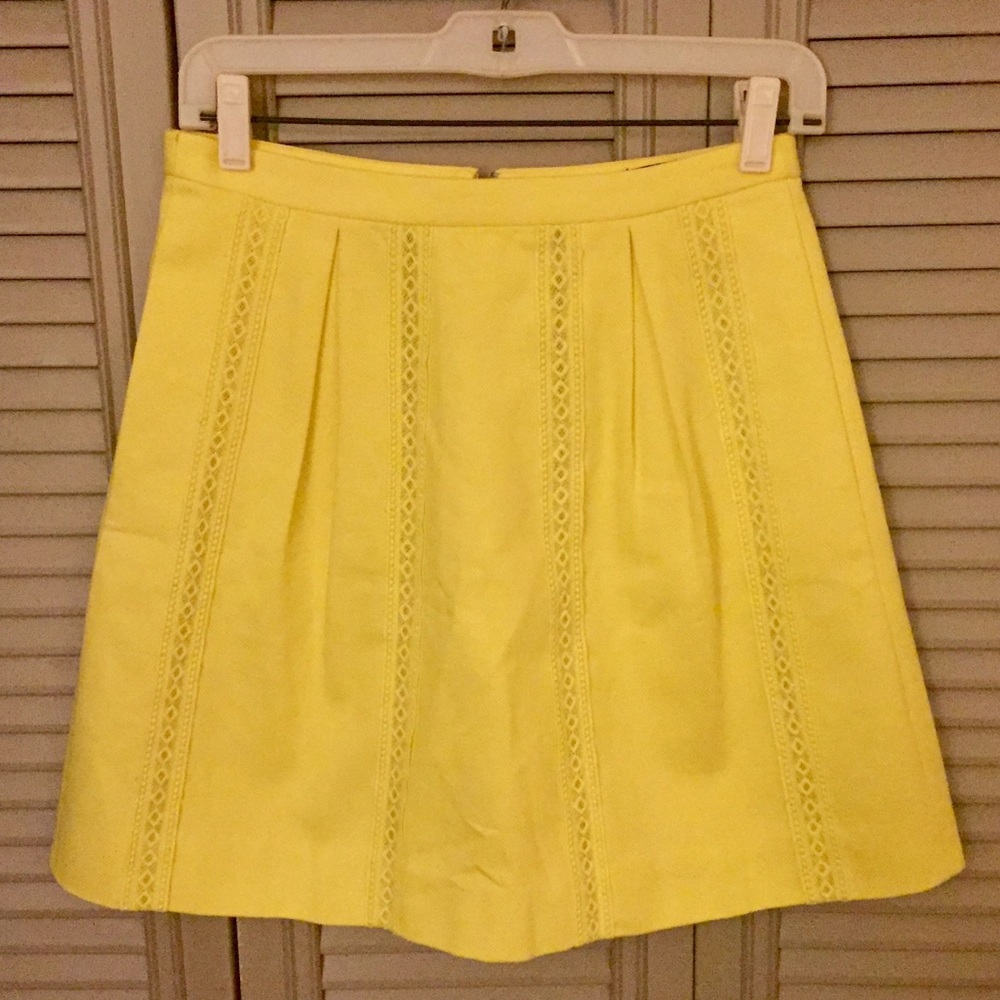 NWT Bright Yellow J. Crew Lace-Inset Mini Skirt